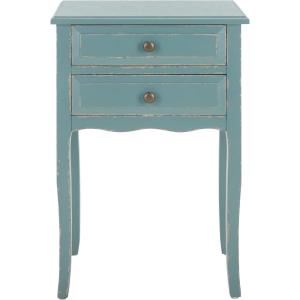 SAFAVIEH Home Collection – Lori Barley End Table with Two Storage Drawers, French Farmhouse Accent Table, Scalloped Apron Design, Fully Assembled (AMH6576E)(Pale Blue / White Smoke)