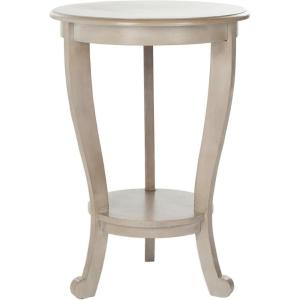 SAFAVIEH Home Collection – Mary Vintage Grey Pedestal End Table with Shelf, Classic Cabriole Design, Round Accent Table for Living Room or Bedroom (AMH5711A)(Vintage Grey)