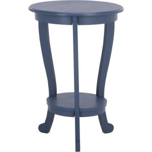 SAFAVIEH Home Collection – Mary Vintage Grey Pedestal End Table with Shelf, Classic Cabriole Design, Round Accent Table for Living Room or Bedroom (AMH5711A)(Blue)