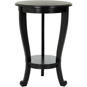 SAFAVIEH Home Collection – Mary Vintage Grey Pedestal End Table with Shelf, Classic Cabriole Design, Round Accent Table for Living Room or Bedroom (AMH5711A)(Distressed Black)