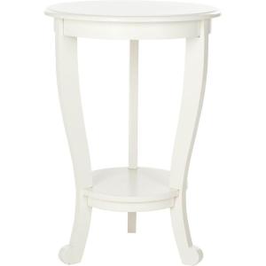 SAFAVIEH Home Collection – Mary Vintage Grey Pedestal End Table with Shelf, Classic Cabriole Design, Round Accent Table for Living Room or Bedroom (AMH5711A)(Distressed Cream)