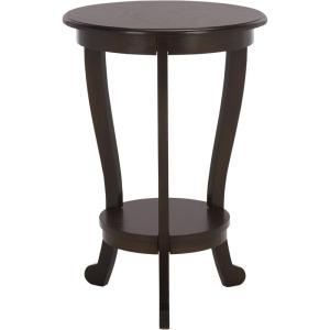 SAFAVIEH Home Collection – Mary Vintage Grey Pedestal End Table with Shelf, Classic Cabriole Design, Round Accent Table for Living Room or Bedroom (AMH5711A)(Dark Chocolate)