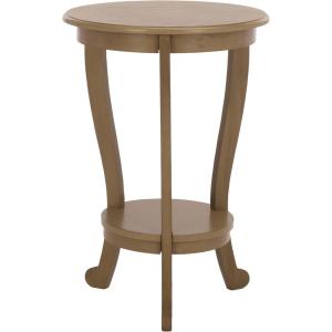 SAFAVIEH Home Collection – Mary Vintage Grey Pedestal End Table with Shelf, Classic Cabriole Design, Round Accent Table for Living Room or Bedroom (AMH5711A)(Desert Brown)