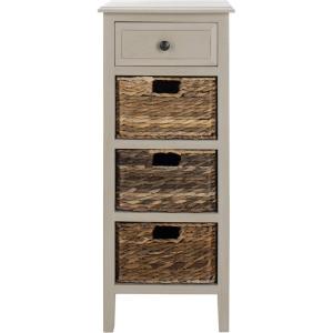 SAFAVIEH Home Collection – Michaela Vintage Grey Storage Unit with Woven Basket Drawers, British Colonial Farmhouse Accent Storage, Fully Assembled (AMH5744D)(Vintage Grey)