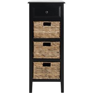SAFAVIEH Home Collection – Michaela Vintage Grey Storage Unit with Woven Basket Drawers, British Colonial Farmhouse Accent Storage, Fully Assembled (AMH5744D)(Distressed Black)