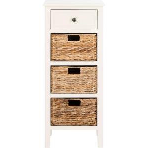 SAFAVIEH Home Collection – Michaela Vintage Grey Storage Unit with Woven Basket Drawers, British Colonial Farmhouse Accent Storage, Fully Assembled (AMH5744D)(Vintage White)