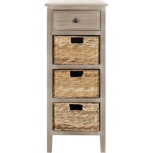SAFAVIEH Home Collection – Michaela Vintage Grey Storage Unit with Woven Basket Drawers, British Colonial Farmhouse Accent Storage, Fully Assembled (AMH5744D)(White Washed)