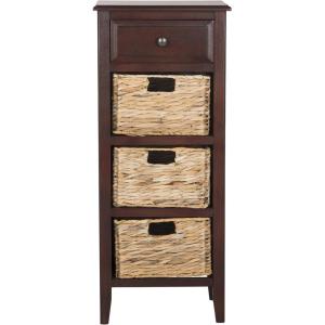 SAFAVIEH Home Collection – Michaela Vintage Grey Storage Unit with Woven Basket Drawers, British Colonial Farmhouse Accent Storage, Fully Assembled (AMH5744D)(Cherry)