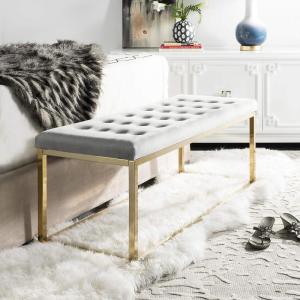 SAFAVIEH Home Collection – Reynolds Black Tufted Upholstered Accent Bench, Modern Parsons-Style Open Frame Bench with Brass Legs for Bedroom, Entryway or Living Room (FOX6225E)(Grey / Brass)