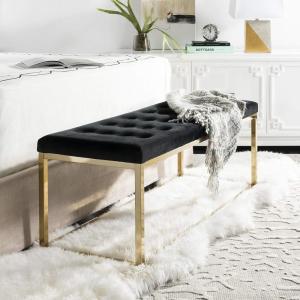 SAFAVIEH Home Collection – Reynolds Black Tufted Upholstered Accent Bench, Modern Parsons-Style Open Frame Bench with Brass Legs for Bedroom, Entryway or Living Room (FOX6225E)(Black / Brass)