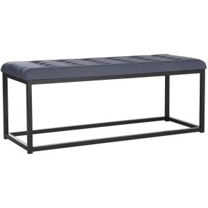 SAFAVIEH Home Collection – Reynolds Black Tufted Upholstered Accent Bench, Modern Parsons-Style Open Frame Bench with Brass Legs for Bedroom, Entryway or Living Room (FOX6225E)(Navy / Black)