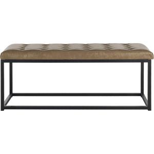 SAFAVIEH Home Collection – Reynolds Black Tufted Upholstered Accent Bench, Modern Parsons-Style Open Frame Bench with Brass Legs for Bedroom, Entryway or Living Room (FOX6225E)(Tan / Black)
