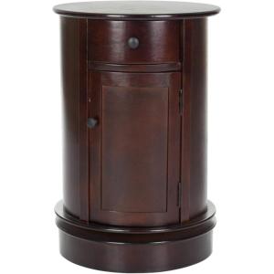 SAFAVIEH Home Collection – Tabitha Dark Cherry Round Swivel Storage End Table, Farmhouse Accent Table with Drawer & Cabinet, Fully Assembled (AMH5712D)(Dark Cherry)