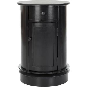 SAFAVIEH Home Collection – Tabitha Dark Cherry Round Swivel Storage End Table, Farmhouse Accent Table with Drawer & Cabinet, Fully Assembled (AMH5712D)(Distressed Black)
