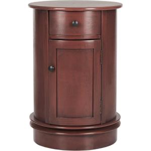 SAFAVIEH Home Collection – Tabitha Dark Cherry Round Swivel Storage End Table, Farmhouse Accent Table with Drawer & Cabinet, Fully Assembled (AMH5712D)(Red)