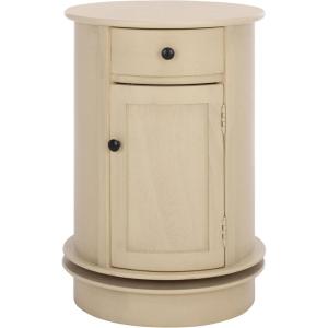 SAFAVIEH Home Collection – Tabitha Dark Cherry Round Swivel Storage End Table, Farmhouse Accent Table with Drawer & Cabinet, Fully Assembled (AMH5712D)(Sand)