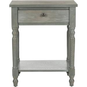 SAFAVIEH Home Collection – Tami Off-White Nightstand with Drawer & Shelf, Vintage Farmhouse Accent Table, Turned Leg Design (AMH6604A)(Ash Grey)