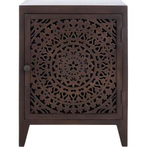 SAFAVIEH Home Collection – Thea Brown Carved Mandala 1-Door Storage Nightstand, Fully Assembled, Boho Accent Side Table (NST5300A)(Brown)