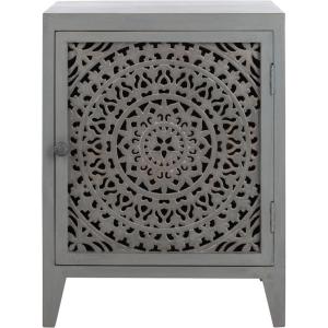 SAFAVIEH Home Collection – Thea Brown Carved Mandala 1-Door Storage Nightstand, Fully Assembled, Boho Accent Side Table (NST5300A)(Grey Walnut)