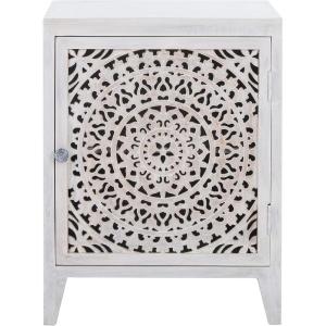 SAFAVIEH Home Collection – Thea Brown Carved Mandala 1-Door Storage Nightstand, Fully Assembled, Boho Accent Side Table (NST5300A)(White Washed)
