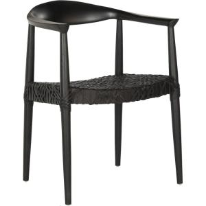 SAFAVIEH Home Collection – Wade Light Oak Teak Wood Arm Chair with Woven Leather Seat, Fully Assembled Mid-Century Modern Accent Chair (FOX1003A)(Black / Black)
