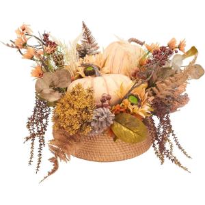 SAFAVIEH Home Collection 26-inch Decorative Artificial Pumpkin & Sunflower Potted Arrangement (Fully Assembled)(Multi Color)