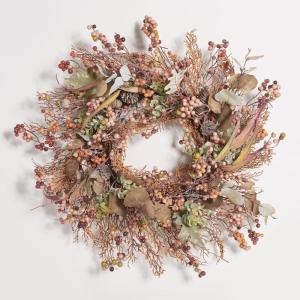 SAFAVIEH Home Collection 31-inch Decorative Artificial Berry & Pine Cone Wreath with Bow (Fully Assembled)(Brown/Green)