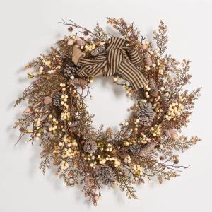 SAFAVIEH Home Collection 31-inch Decorative Artificial Berry & Pine Cone Wreath with Bow (Fully Assembled)(Multicolor)