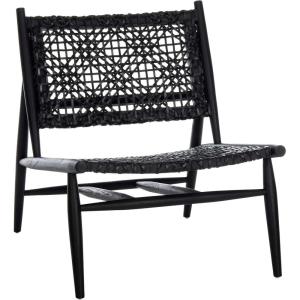 SAFAVIEH Home Collection Bandelier Light Oak Teak Wood/ White Leather Weave Accent Chair (Fully Assembled)(Black / Black)