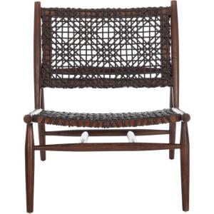 SAFAVIEH Home Collection Bandelier Light Oak Teak Wood/ White Leather Weave Accent Chair (Fully Assembled)(Brown / Brown)