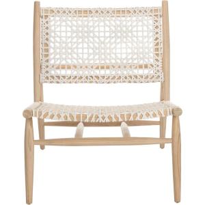 SAFAVIEH Home Collection Bandelier Light Oak Teak Wood/ White Leather Weave Accent Chair (Fully Assembled)(Light Natural / White)