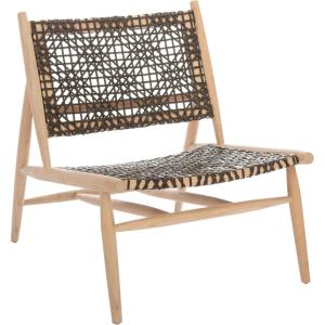SAFAVIEH Home Collection Bandelier Light Oak Teak Wood/ White Leather Weave Accent Chair (Fully Assembled)(Natural / Brown)