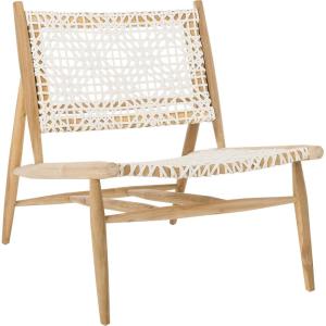 SAFAVIEH Home Collection Bandelier Light Oak Teak Wood/ White Leather Weave Accent Chair (Fully Assembled)(White / Natural)