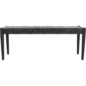SAFAVIEH Home Collection Bandelier Natural Teak Wood/ Off-White Leather Weave Entryway Foyer Dining Bench(Black / Black)