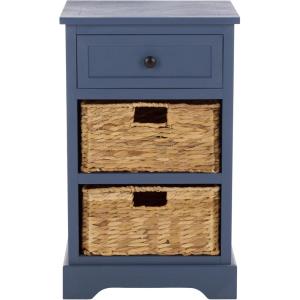 SAFAVIEH Home Collection Carrie Distressed Cream/ Natural Wicker 3-Drawer Storage Nightstand Side Table (Fully Assembled)(Blue)