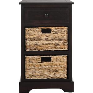 SAFAVIEH Home Collection Carrie Distressed Cream/ Natural Wicker 3-Drawer Storage Nightstand Side Table (Fully Assembled)(Brown)