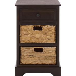SAFAVIEH Home Collection Carrie Distressed Cream/ Natural Wicker 3-Drawer Storage Nightstand Side Table (Fully Assembled)(Dark Chocolate)