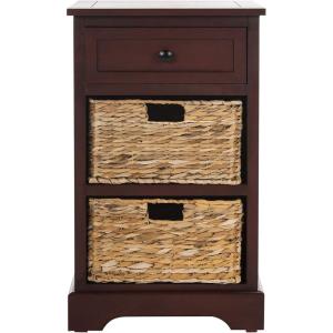 SAFAVIEH Home Collection Carrie Distressed Cream/ Natural Wicker 3-Drawer Storage Nightstand Side Table (Fully Assembled)(Red)