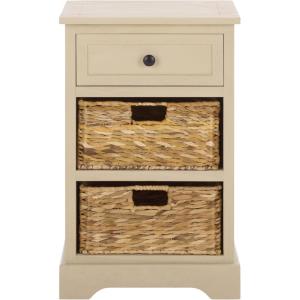 SAFAVIEH Home Collection Carrie Distressed Cream/ Natural Wicker 3-Drawer Storage Nightstand Side Table (Fully Assembled)(Sand)