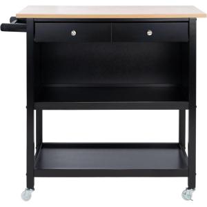 SAFAVIEH Home Collection Daley Natural/White 1-Drawer 2-Shelf Storage Dining Room Trolley Kitchen Cart with Wheels KCH1402B(Natural/Matte Black)