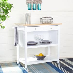 SAFAVIEH Home Collection Daley Natural/White 1-Drawer 2-Shelf Storage Dining Room Trolley Kitchen Cart with Wheels KCH1402B(Natural/White)
