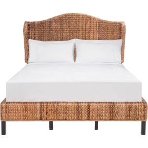 SAFAVIEH Home Collection Finola Coastal Braided Rattan Legs Queen Size Bed BED8002A-Q, Natural/Espresso(Brown / Espresso)