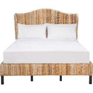 SAFAVIEH Home Collection Finola Coastal Braided Rattan Legs Queen Size Bed BED8002A-Q, Natural/Espresso(Natural / Espresso)