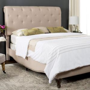 SAFAVIEH Home Collection Hathaway Taupe & Rustic Oak Bed, Queen(Light Beige/Rustic Oak)