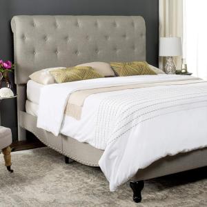 SAFAVIEH Home Collection Hathaway Taupe & Rustic Oak Bed, Queen(Light Gray/Black)