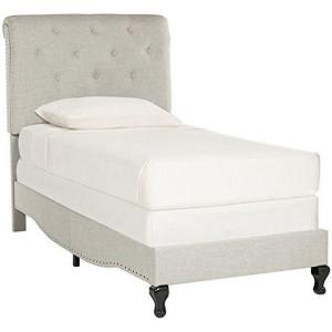 SAFAVIEH Home Collection Hathaway Taupe & Rustic Oak Bed, Queen(Light Grey)