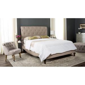 SAFAVIEH Home Collection Hathaway Taupe & Rustic Oak Bed, Queen(Taupe)