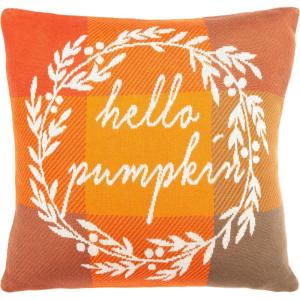 SAFAVIEH Home Collection Hello Pumpkin Plaid Orange Cotton 18-inch Square Decorative Accent Insert Throw Pillow