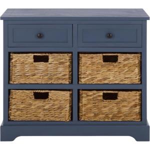 SAFAVIEH Home Collection Herman White Wash 6-Drawer Wicker Basket Storage Unit, Fully Assembled (AMH5702G)(Blue)