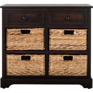 SAFAVIEH Home Collection Herman White Wash 6-Drawer Wicker Basket Storage Unit, Fully Assembled (AMH5702G)(Brown)